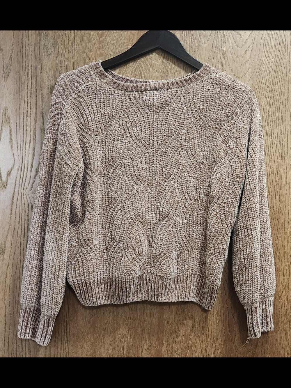 Pink Rose Marled Brown Cable Crewneck Sweater